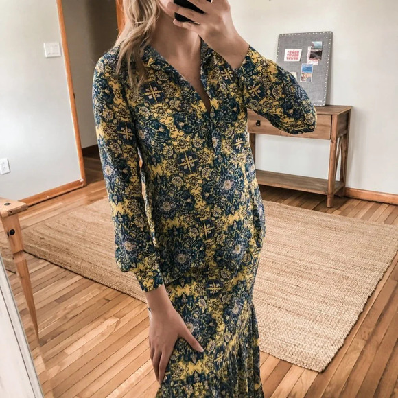 For Love and Lemons Geneva Geometric Bohemian V Neck Long Sleeve Maxi Dress XS - Picture 2 of 11